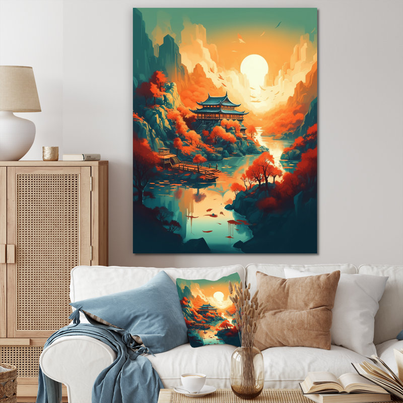 «Mountain Top Asian Inspired Home IV», reproduction sur toile, H 34 po x l 44 po x P 1,5 po, Toile tendue