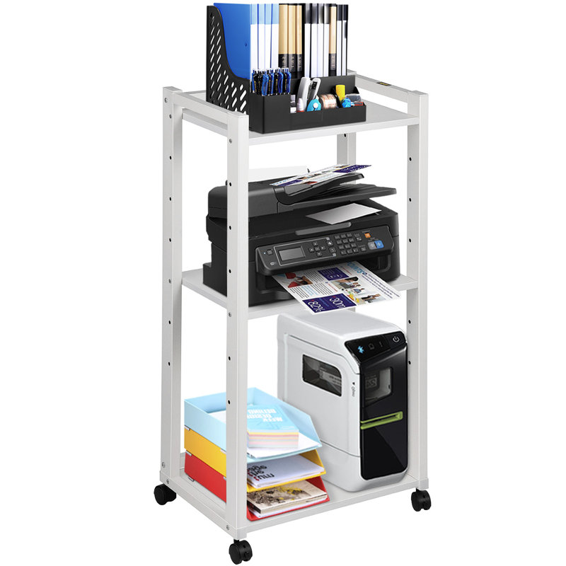 White 3-Tier Rolling Printer Cart with Adjustable Shelves