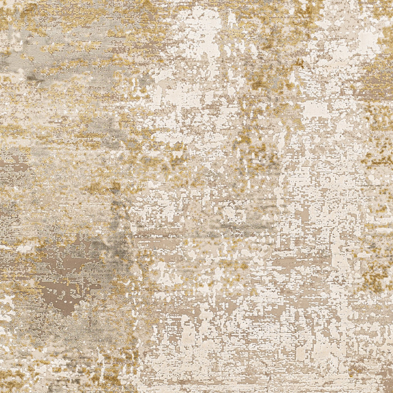 Hilma Abstract Machine Woven Area Rug in Gold/Beige, Rectangle 2' x 3'