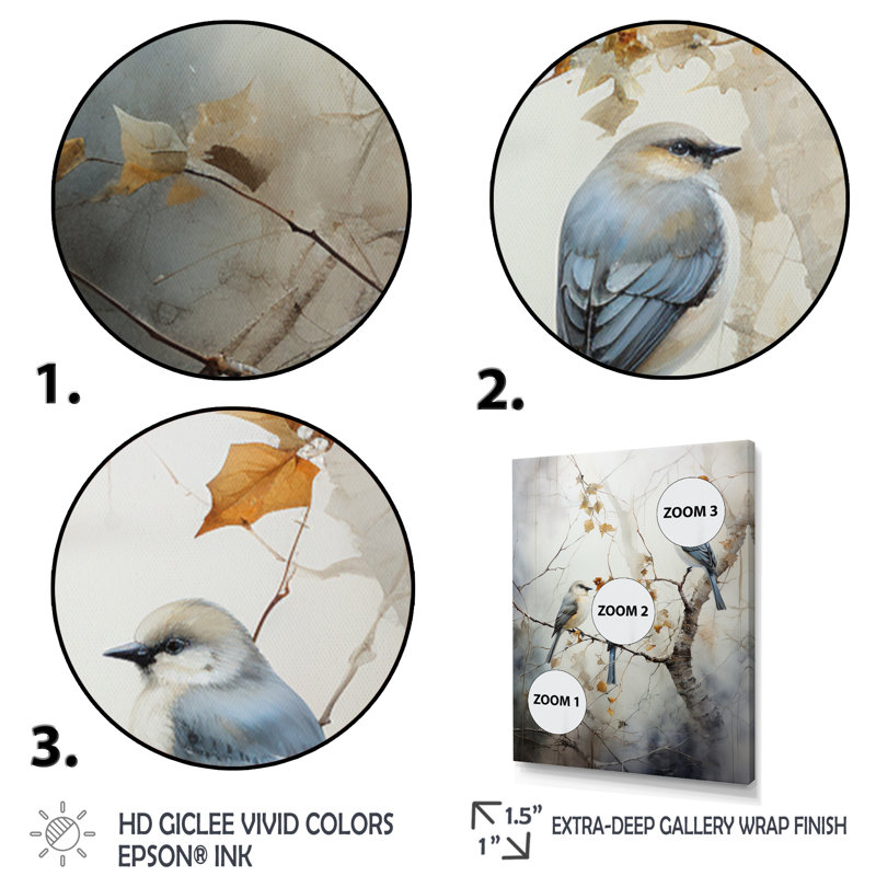 Bird Silent Watcher II - Art mural oiseau, H 32 po x l 24 po x P 1 po, Toile tendue