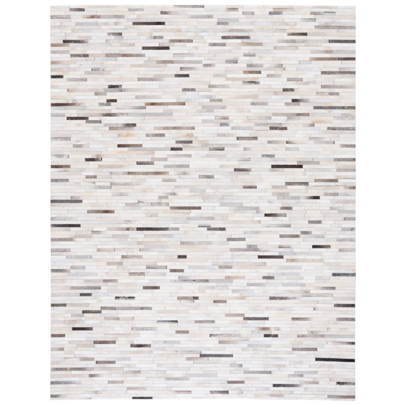 Sechrist Hand Woven Leather/Felted Cloth Abstract Rug in Gray/Ivory, Rectangle 9' x 12'