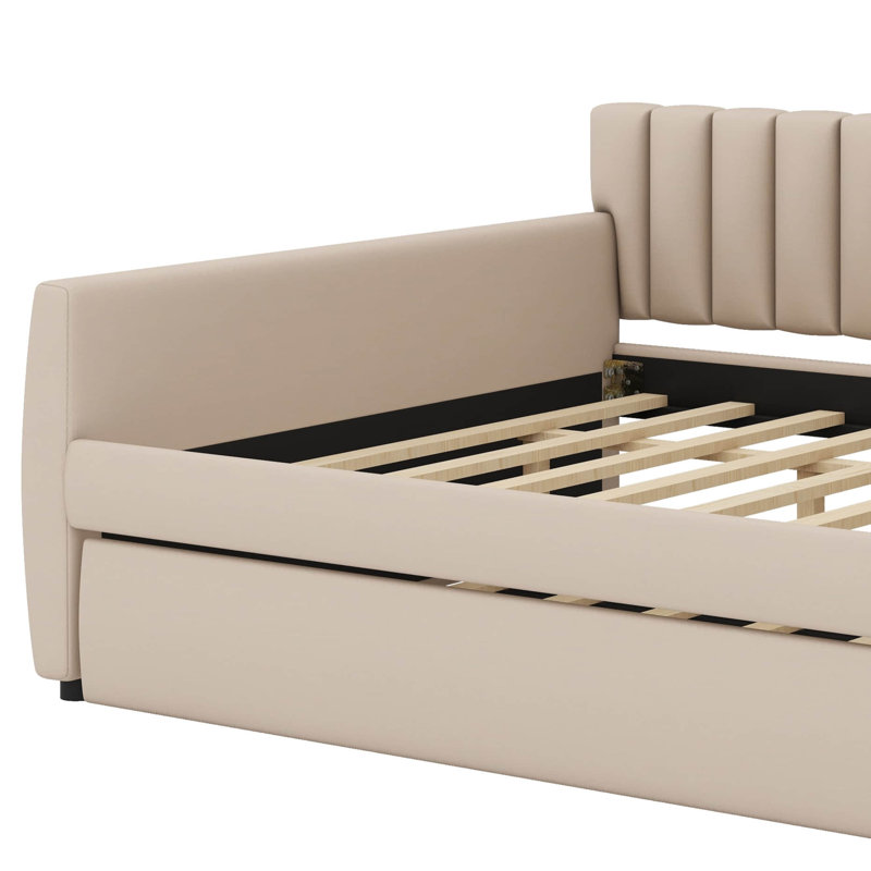 Full-Sized Daybed Including A Built-In Pull-Out Trundle, Beige