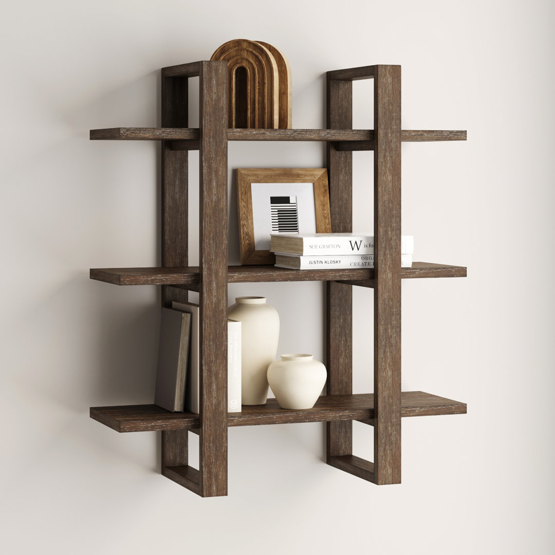 Solid Wood Floating Shelf with Adjustable Shelves Nathan James 