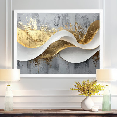 Abstrait bosquet d'introspection en or et blanc V - art abstrait de vagues modernes