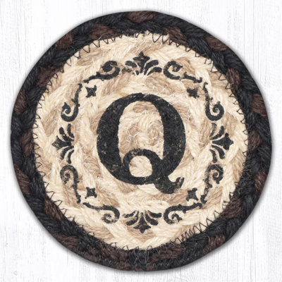  Monogramme tressé Q imprimé coaster en jute style campagnard rustique, H 5 po au pochoir personnalisé