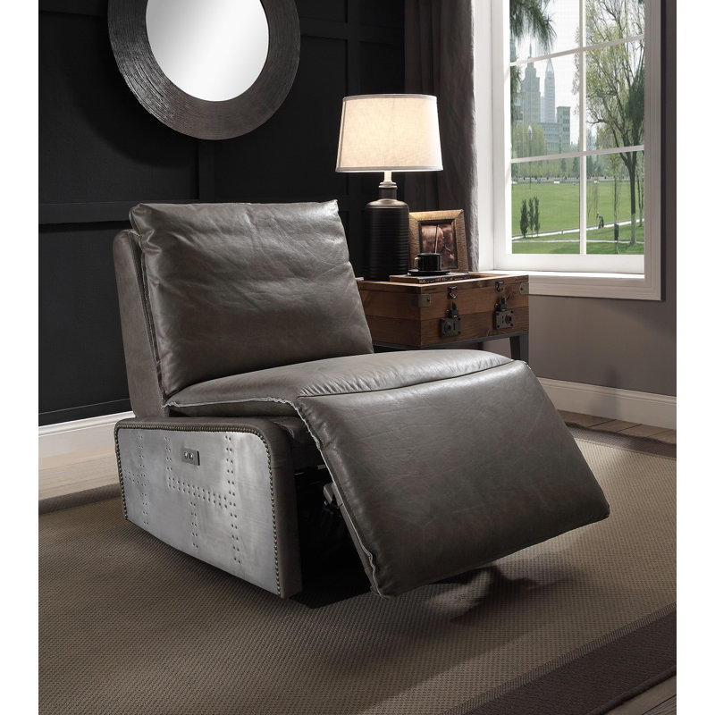 Fauteuil inclinable Metier en cuir fleur et aluminium