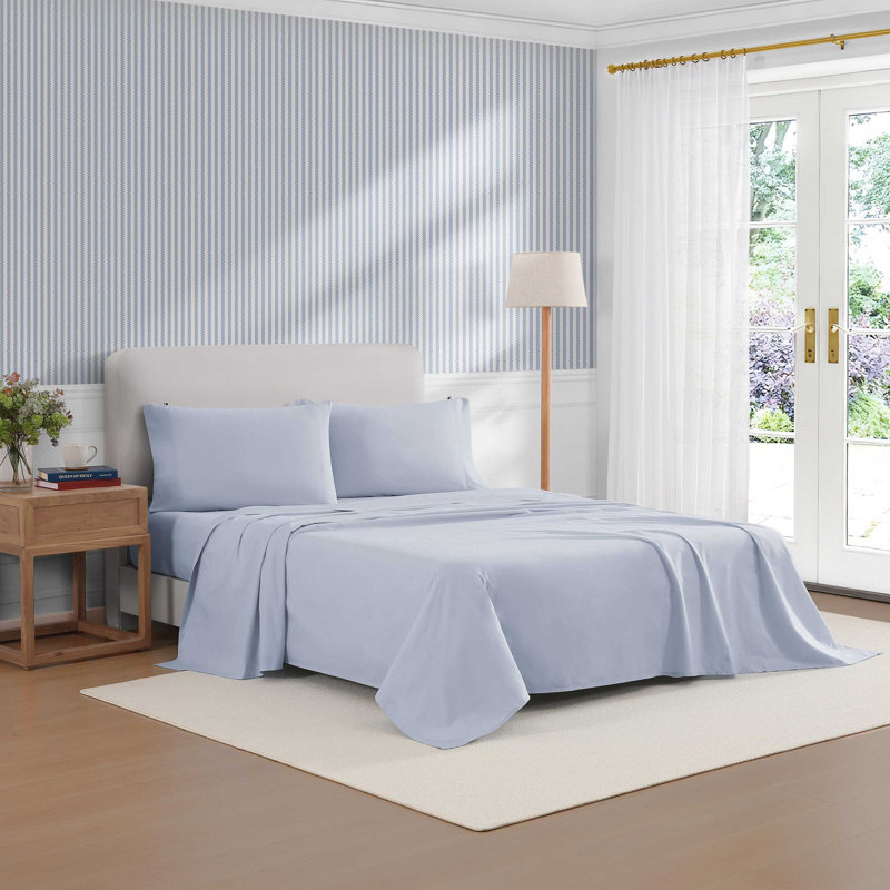 Ensemble de draps simples Tommy Hilfiger, Ensemble de draps pour lit simple avec 1 taie d'or, Bleu