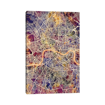 London England Street Map II by Michael Tompsett - Wrapped Canvas Gallery-Wrapped Canvas Giclée
