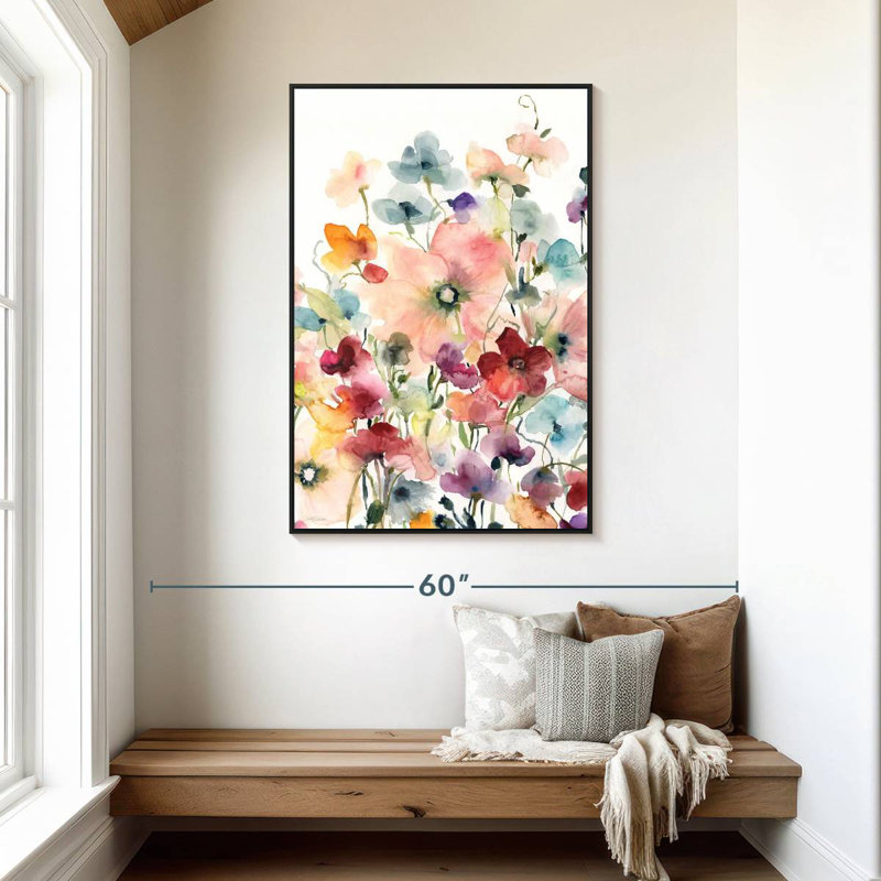Coquelicots et pois sucrés, 31 po x 46 po, Cadre flottant noir