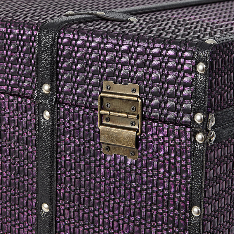 Texture Brand Designer Trunk with Wheels - Woven Rattan, Blackened Purple