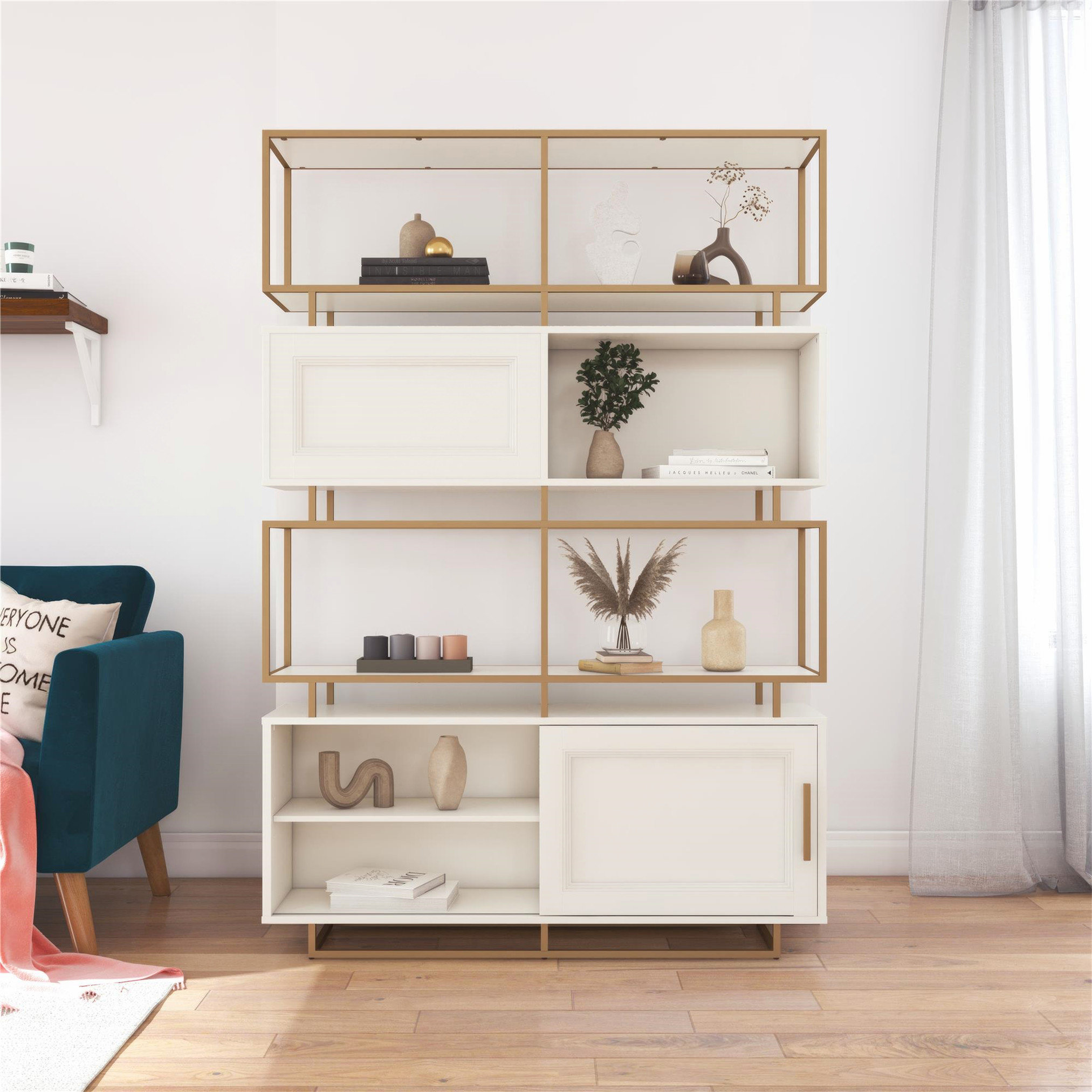 Latitude Run® Modern Bookcase Room Divider with Adjustable Shelves and ...