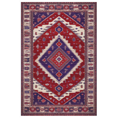 Moroc Collection Digital Print Cotton-Polyester Red Purple Moroccan Rug