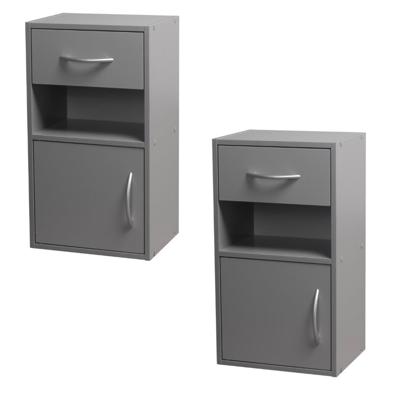 Baraa 30cm W Manufactured Wood Bedside Table, Grey, Set of 2