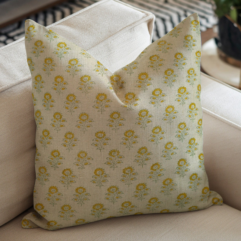  Housse de coussin d'intérieur / extérieur Floral Linen, H 14 po x l 14 po, Carrée, Floral gris 1