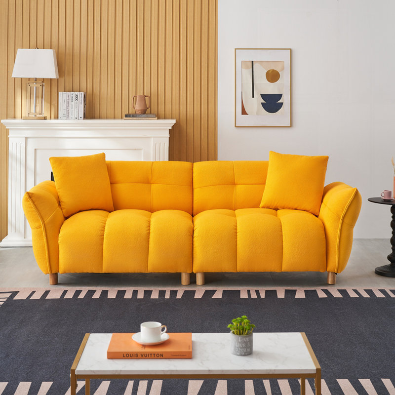 Canapé Teddy avec deux coussins assortis et trois sièges confortables spacieux pour un appartement, Jaune