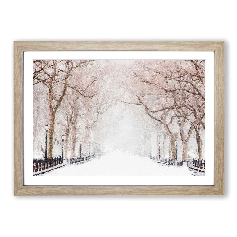 Wintertime in Central Park New York City - Picture Frame Painting Print on MDF, 27cm H x 36cm W x 2cm D, Oak Framed