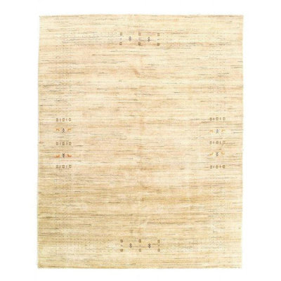 Tapis beige / ivoire en laine / coton 7 pi 8 po x 10 pi sans motif et sans couleur unie