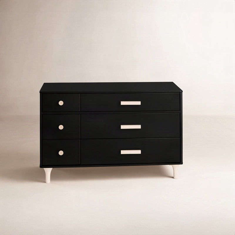 Lolly 6-Drawer Assembled Double Dresser, Black/Washed Natural