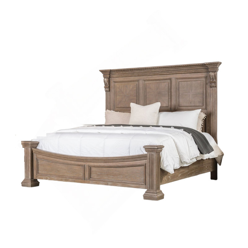 Mobilier de chambre à coucher formel traditionnel en chêne patiné 1Pc, Très grand lit