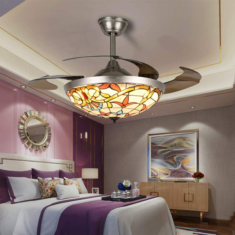 Ventilateur de plafond à 4 pales à DEL à 4 pales avec télécommande et ensemble d'éclairage inclus Antonanzas Hartwick