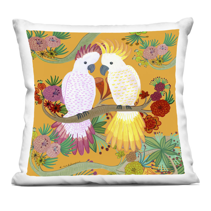 Coussin décoratif Tree Blooming From Bird Design par Kay Widdowson, Carré 18 po, Orange