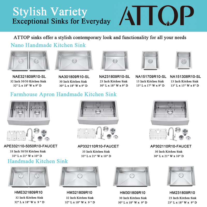 ATTOP 15'' L x 13'' W Scratch-Resistant Stainless Steel Undermount Bar Sink With Strainer