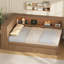 Lit de jour double en bois avec tablettes de rangement, USB et lumière DEL, 2 tiroirs - couleur bois antique-1633708331