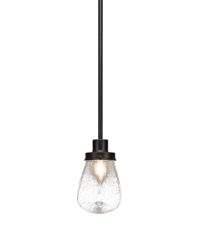 Elwell Stem Hung Mini Pendant Shown With 5" Glass, Clear, Dark Granite