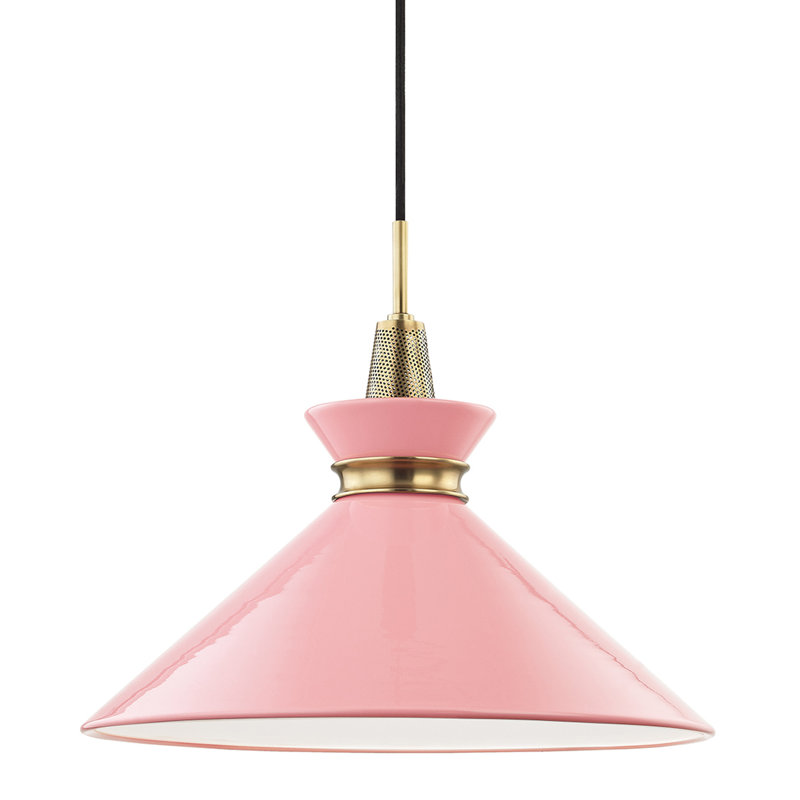 Luminaire suspendu conique à 1 lumière Corby, Laiton vieilli, Rose, H 15,25 po x l 18 po x P 18 po