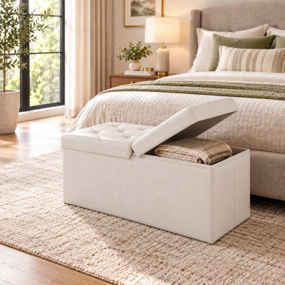 Folding Storage Ottoman Bench with Storage, Faux Leather Foot Rest Stool Load 660 lbs for Living Room, Bedroom