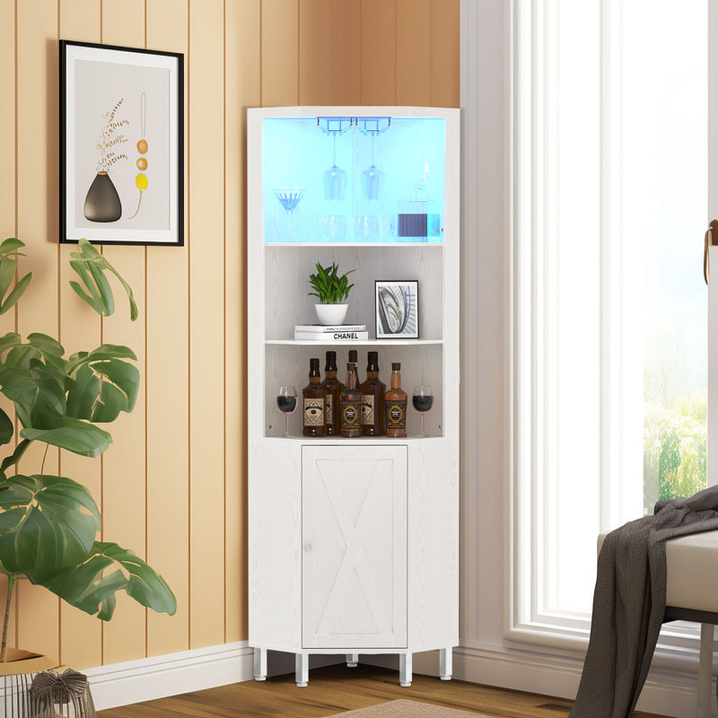 Breasia 67" Corner Bar Cabinet with Wine Storage & LED