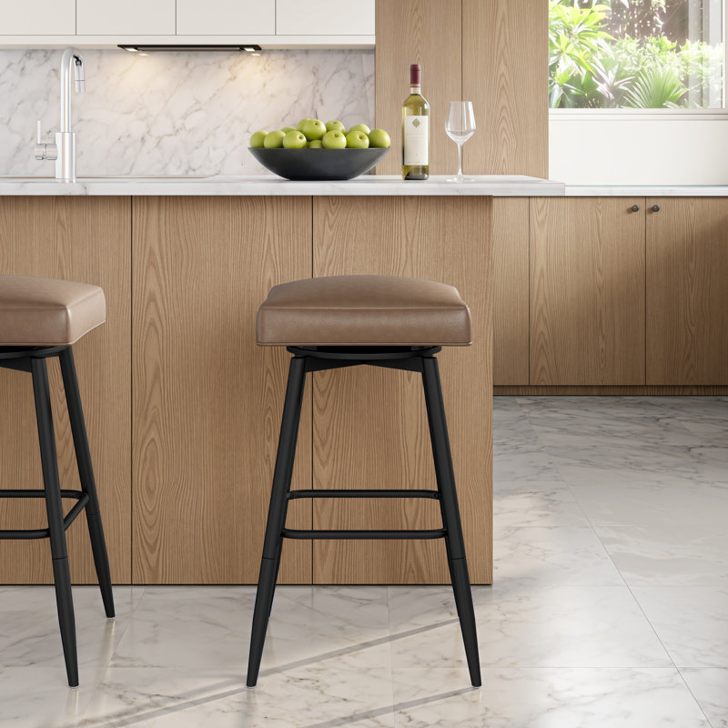 Tabouret pivotant carré en métal et à hauteur ajustable Wyndham, Noir, Selle