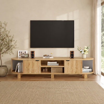 Meuble télé moderne avec portes et tablettes roulantes Tambour - convient aux téléviseurs de 80 po ou moins