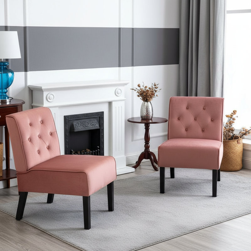 Fauteuil d'appoint 2 pièces à dossier boutonné, Rose