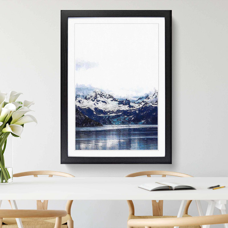 Snow Covered Mountains in Juneau Alaska - Picture Frame Painting Print, 36cm H x 27cm W x 2cm D, Black Framed