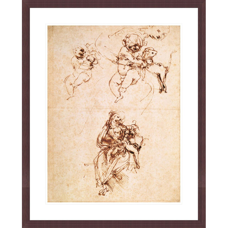 Studies for a Madonna with a Cat by Leonardo da Vinci -Framed Giclee Print, H 29,19 po x l 23,5 po