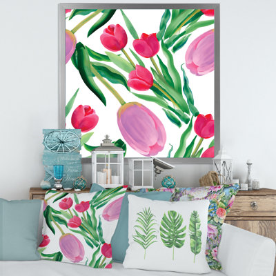 Blooming Beautiful Pink Tulips Flowers - Photographie de cadre photo sur toile