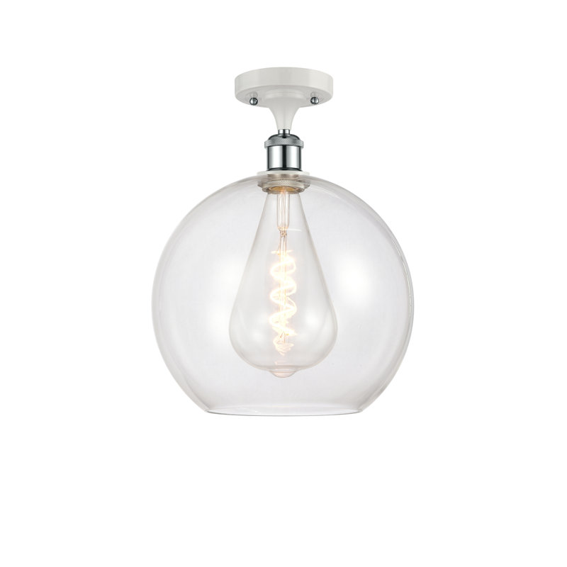 Plafonnier semi-encastré 1 lumière Cindi, H 16,38 po x l 11,75 po x P 11,75 po, Transparent, Blanc / chrome poli
