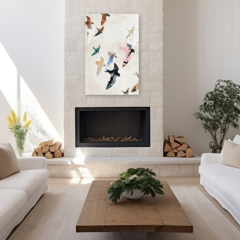 Abstrait oiseaux 2 - animaux contemporains, art d'oiseaux, H 48 po x l 32 po