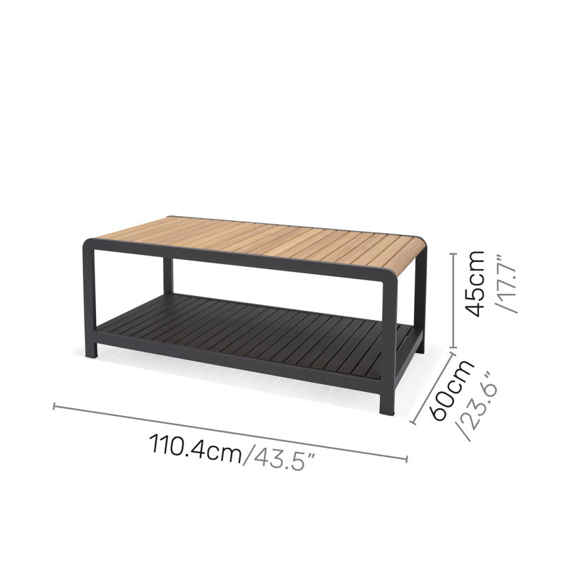 LifestyleGarden Upolu Aluminum and FSC Teak Outdoor Patio Rectangular Coffee Table