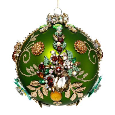 Kings Jewel Ball Ornament, Green - 5 Inches