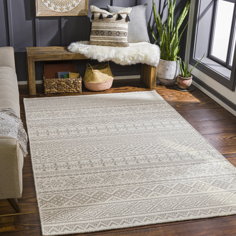 Tapis beige / gris en laine tissé à la main Acsa, Tapis de couloir de 2 pi 6 po x 8 pi