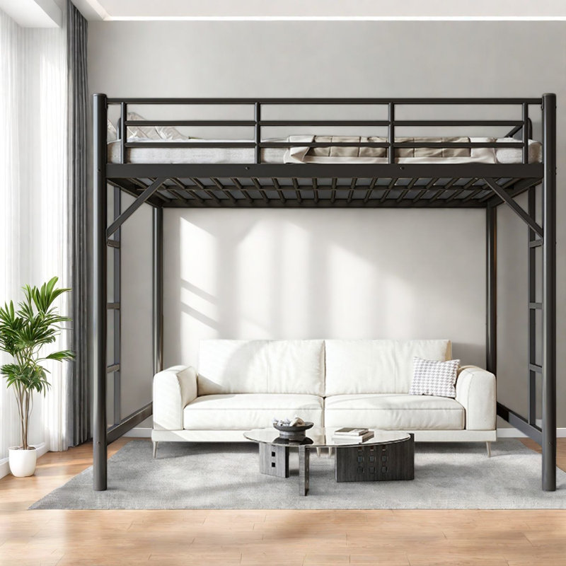 Grands lits mezzanines peu encombrants, rangement moderne en métal noir pour la maison