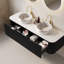 Meuble-lavabo mural de 60 po avec lavabos, rebords courbés, armoire de rangement à rayures 3D et lavabos en céramique blanche de 60 po préassemblé en noir-1400421003