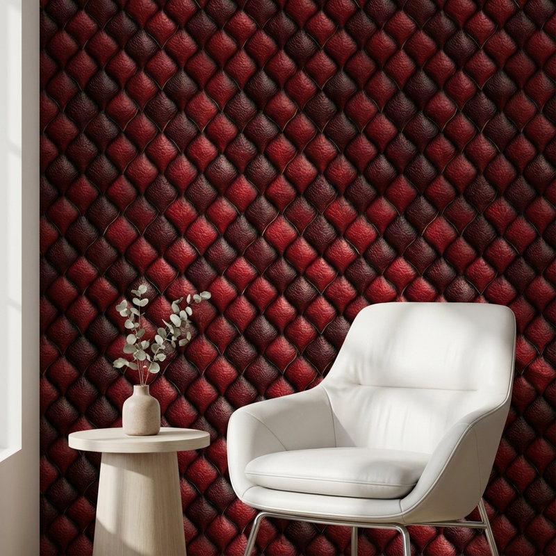 Papier peint décoratif texturé rouge à motif géométrique rouge