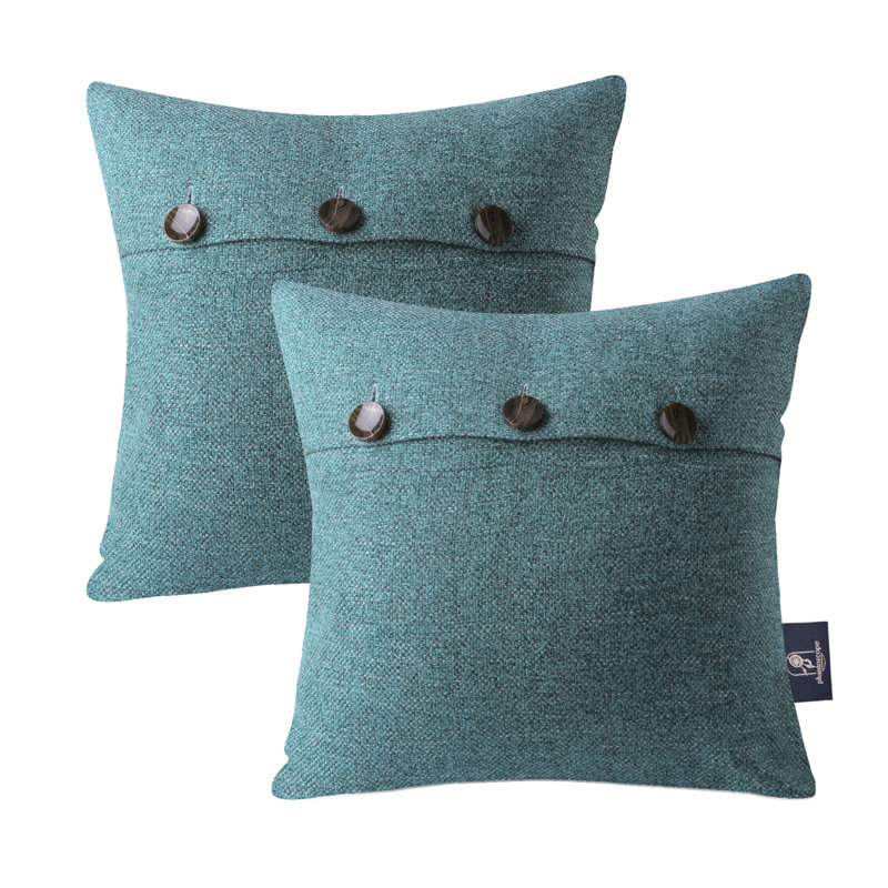 Coussin en lin 18 po avec fermeture à boutons noix de coco, 18 po x 18 po, Polyester, Yellow Green