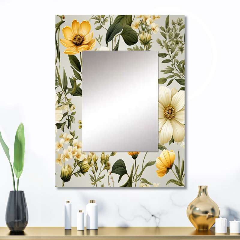Motif boho de Prasann Botanical Neutrals - miroir mural boho, 32 po x 24 po