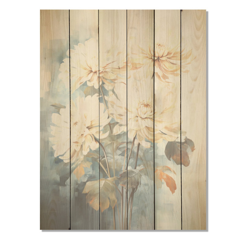 Minimalisme, peinture de mamans en fleurs en bleu et blanc - Art sur bois de mamans sur bois de pin naturel