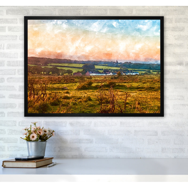 Looking Over Dartmoor Landscape - Print, 64cm H x 88cm W x 3cm D, Black Framed