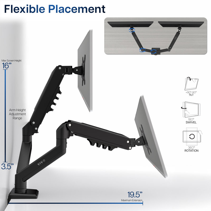 Support de bureau noir avec bras pneumatique double